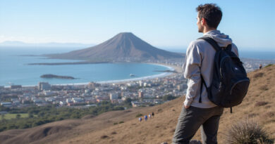 Backpacker enjoying iconic אטרקציות באריקה צ'ילה landscape view