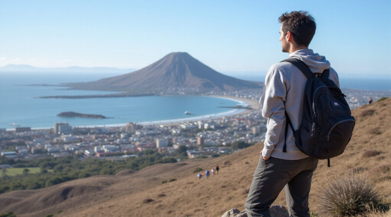 Backpacker enjoying iconic אטרקציות באריקה צ'ילה landscape view