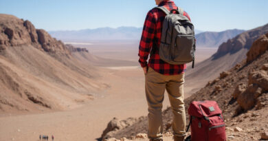 Young backpacker observing main אטרקציות באנטופגסטה צ'ילה, Atacama Desert.