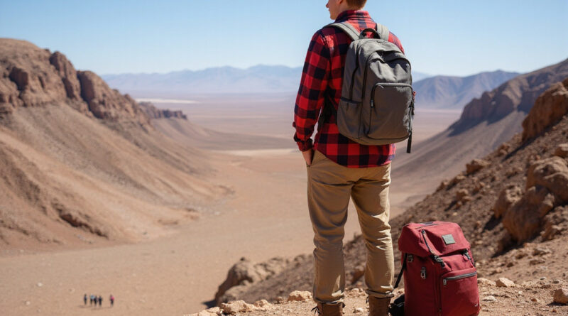 Young backpacker observing main אטרקציות באנטופגסטה צ'ילה, Atacama Desert.