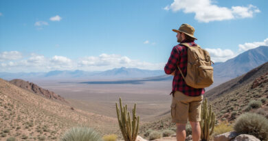 Backpacker admiring אטרקציות באנטופגסטה צ'ילה desert landscape