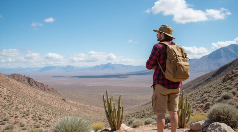 Backpacker admiring אטרקציות באנטופגסטה צ'ילה desert landscape