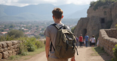 Backpacker exploring popular אטרקציות בצ'יקליו פרו