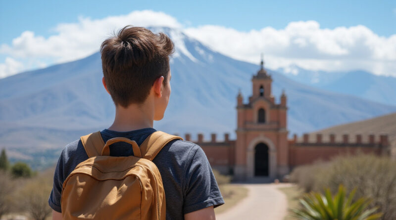 Backpacker observing attractions in Copiapó, Chile