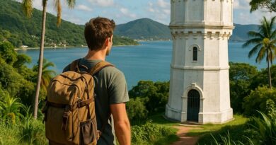 Backpacker exploring attractions in Florianopolis, Brazil