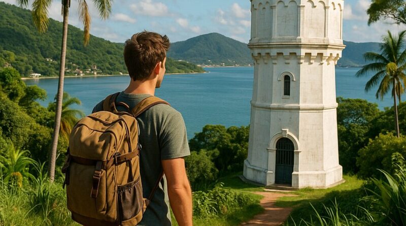 Backpacker exploring attractions in Florianopolis, Brazil