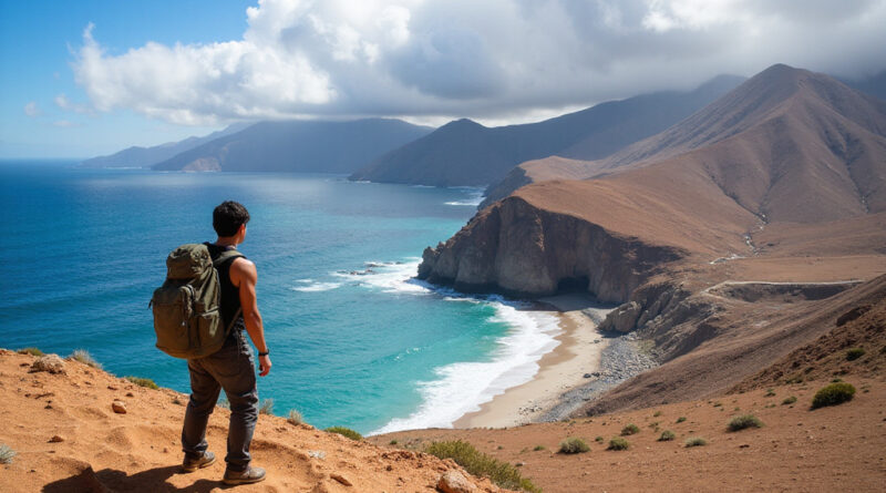 אטרקציות באיקיקה צ'ילה: Backpackers exploring dramatic coastal cliffs
