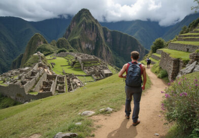 Backpacking young adult exploring ancient attractions in Cajamarca Peru