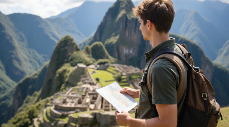 Young backpacker exploring אטרקציות במרס פרו in Machu Picchu, Peru