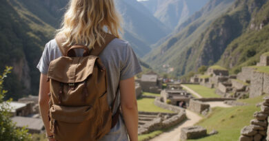 Backpacker exploring Pisac, Peru attractions
