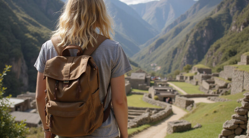 Backpacker exploring Pisac, Peru attractions