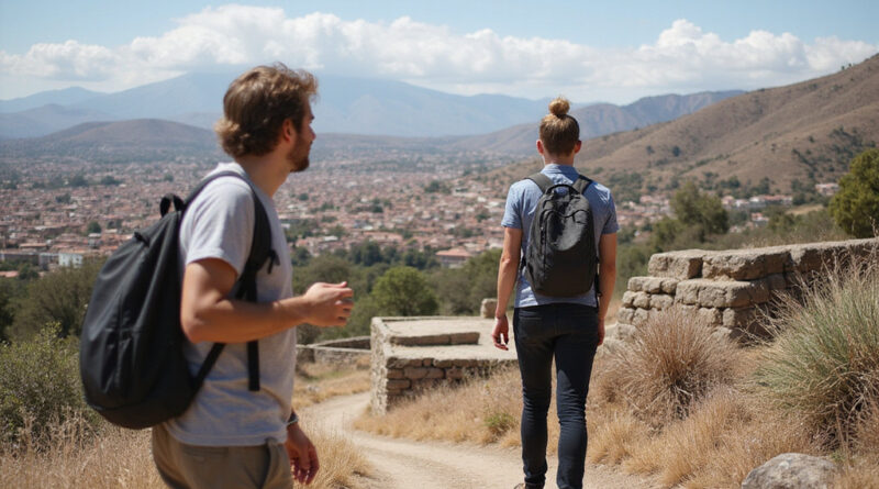 Backpackers exploring אטרקציות בטרוחיו פרו attractions in Trujillo, Peru