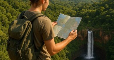 Young backpacker exploring אטרקציות בקויאבה ברזיל landmarks