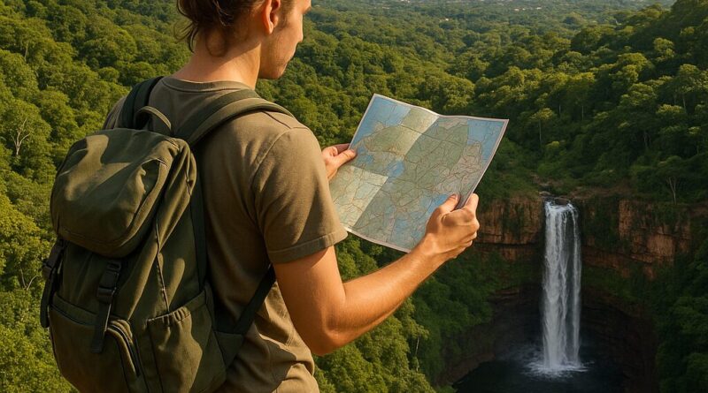 Young backpacker exploring אטרקציות בקויאבה ברזיל landmarks