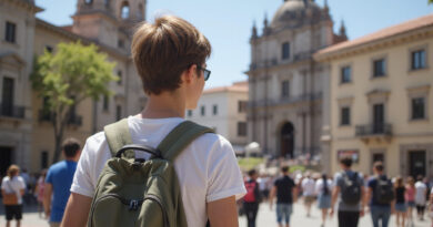 Backpacker exploring iconic אטרקציות בלימה פרו on a sunny day