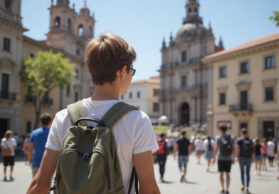 Backpacker exploring iconic אטרקציות בלימה פרו on a sunny day