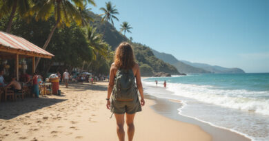 Backpackers exploring attractions in Mancora, Peru
