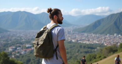 Backpacker overlooking scenic אטרקציות במדיין קולומביה view