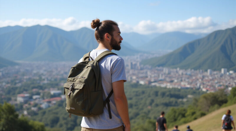 Backpacker overlooking scenic אטרקציות במדיין קולומביה view