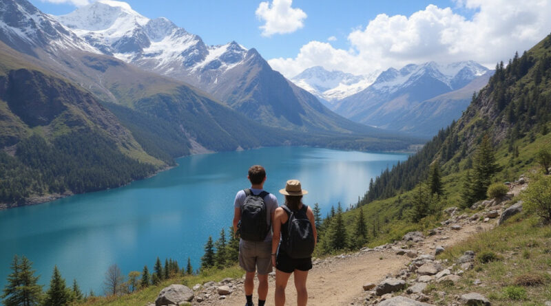 Young backpackers exploring attractions in Huaraz, Peru