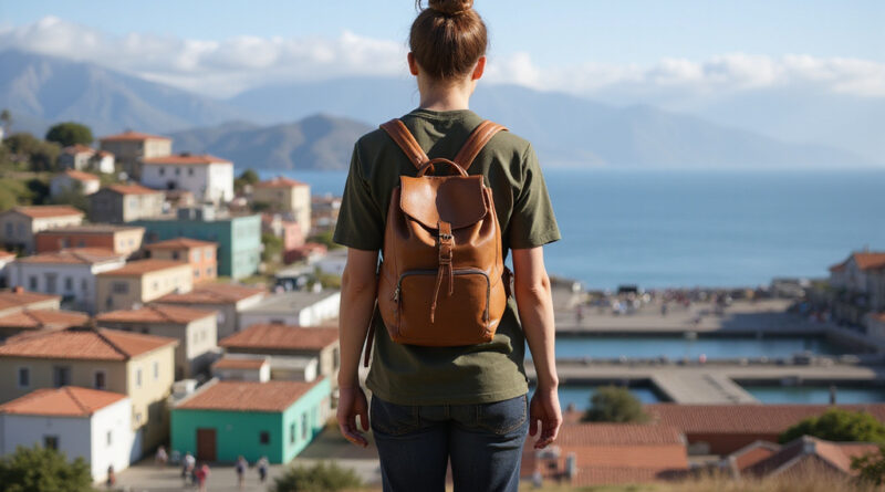 Backpacker overlooking Puerto Montt, Chile attractions