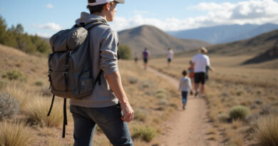 Backpacker exploring אטרקציות בקויאי צ'ילה with a group in distance