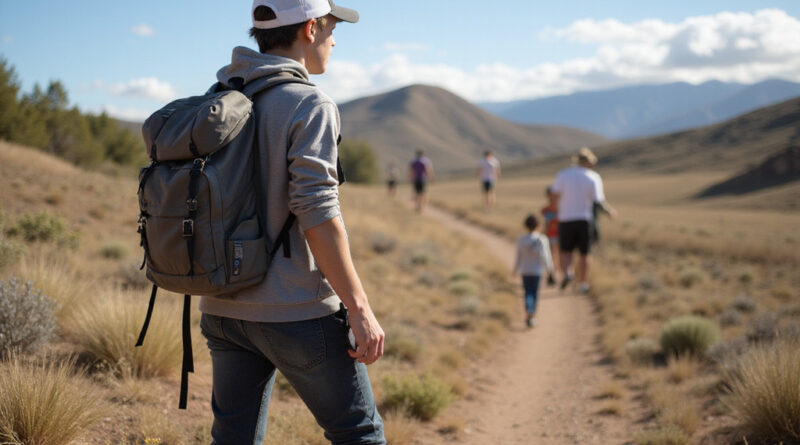Backpacker exploring אטרקציות בקויאי צ'ילה with a group in distance