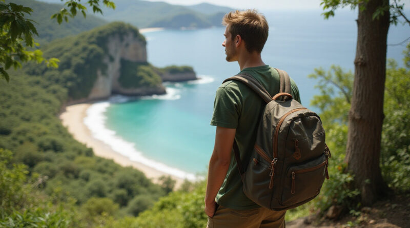 Backpacker exploring אטרקציות בסנטה מרתה קולומביה at Tayrona National Park