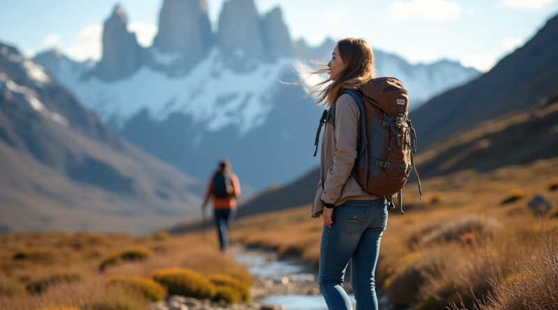Young backpacker exploring Torres Del Paine, Chile