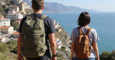 Backpackers trekking in vibrant Valparaiso, Chile