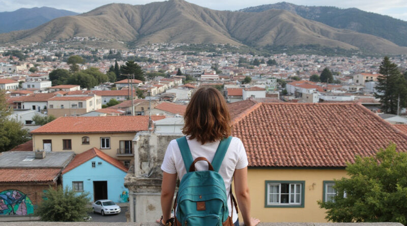 Backpacker exploring vibrant אטרקציות בולפראיסו צ'ילה cityscape