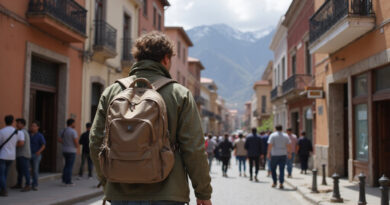 Backpacker exploring recommended hostels in Huaraz Peru