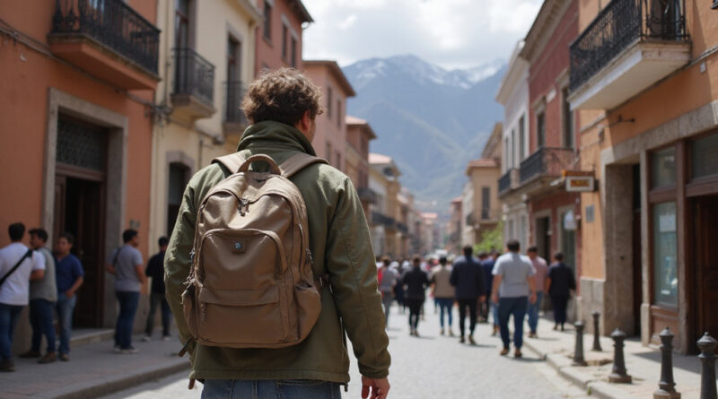 Backpacker exploring recommended hostels in Huaraz Peru