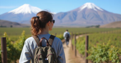 Backpacking traveler exploring iconic attractions in Elqui Valley, Chile