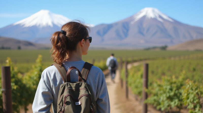 Backpacking traveler exploring iconic attractions in Elqui Valley, Chile
