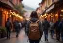 Young backpacker entering a top-reviewed restaurant in Ollantaytambo, Peru