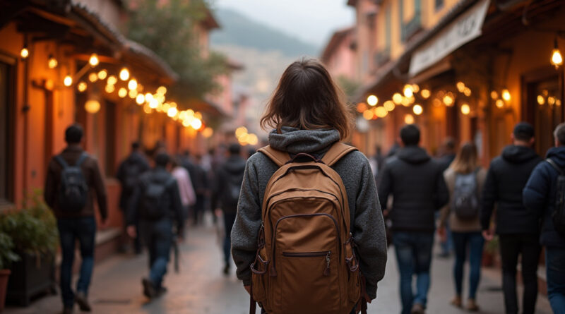 Young backpacker entering a top-reviewed restaurant in Ollantaytambo, Peru