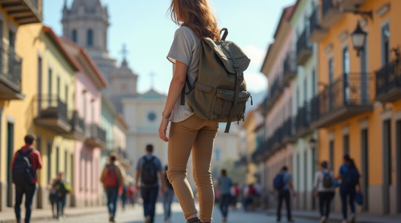 Backpacker exploring attractions in Valparaiso, Chile