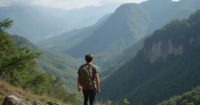 Backpacker admiring scenic Brazil trail