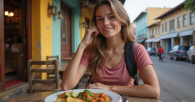 Backpacker enjoying culinary delights at מסעדות ברסיפה ברזיל