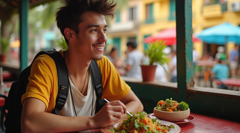 Backpacker experiencing culinary culture at מסעדות בקרטחנה קולומביה
