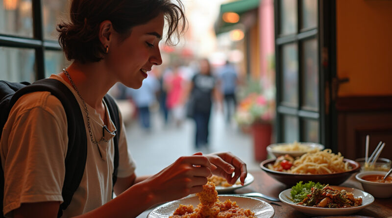 Young backpacker exploring culinary delights in מסעדות בצ'יקליו פרו