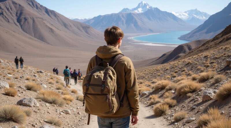 Backpacker admiring breathtaking landscape of Antofagasta, Chile