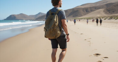 Backpacker exploring the diverse landscapes of Iquique, Chile