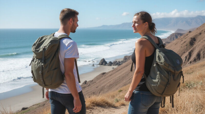 Young backpackers exploring popular attractions in Arica, Chile
