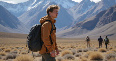 Backpacker exploring the striking terrains of Chile