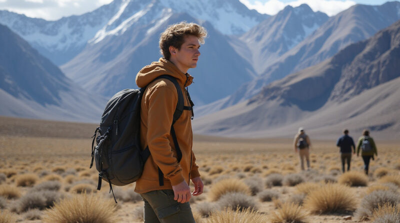 Backpacker exploring the striking terrains of Chile