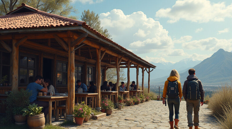 Typical restaurant with backpackers in Coyhaique, Chile