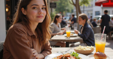 Trendy open-air restaurant in La Serena, Chile with adventurous backpacker