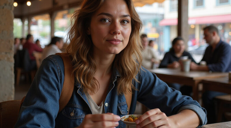 Young backpacker enjoying local cuisine in Temuco, Chile restaurant